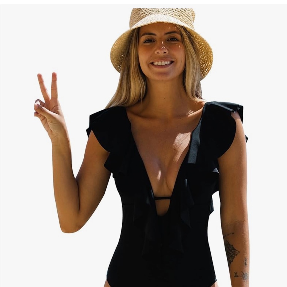 NWT ladies Blue Ruffled One Piece - Picture 5 of 6